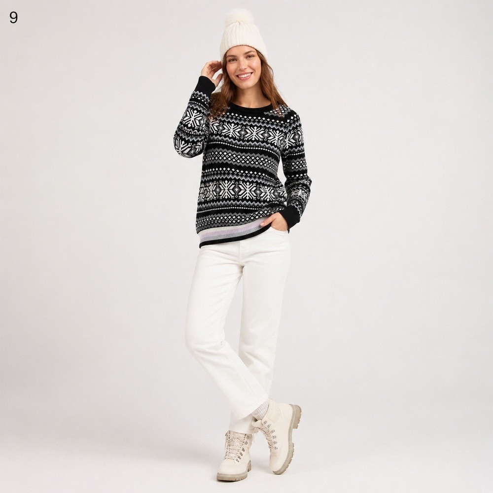 Tommy Hilfiger Nordic Sweater‎ Women Medium Black White Silver Cotton Wool Blend